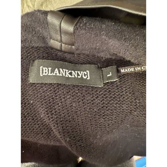 BLANKNYC Black Faux Leather Open Hooded Cardigan Size Large - Picture 5 of 6